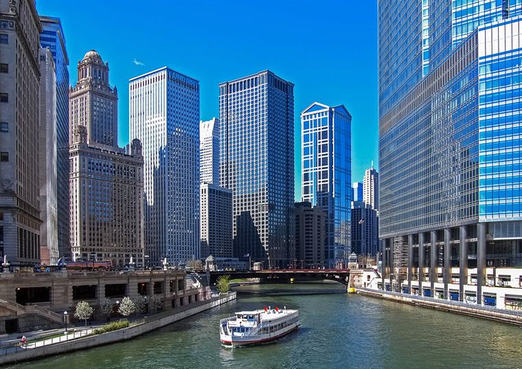 Chicago seen from above the river